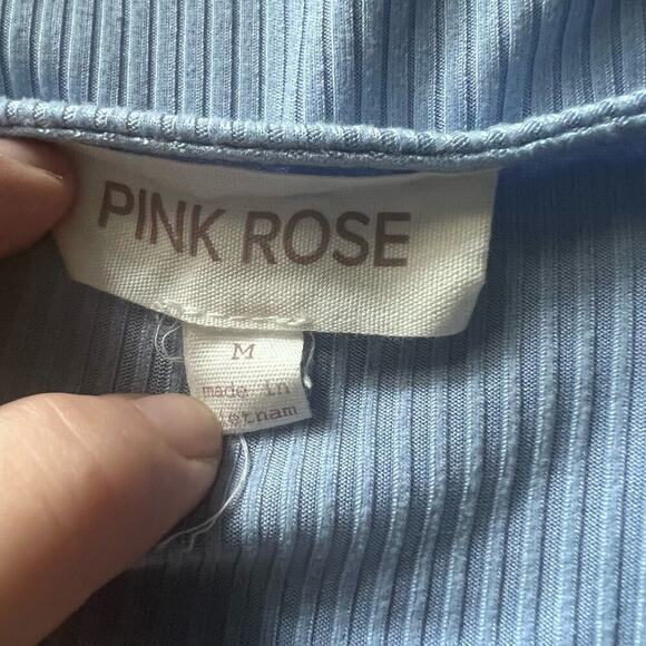 Pink Rose Woman's Light Blue Ribbed Cinched Front Short Sleeve Mini Dress-Size M - Picture 4 of 9